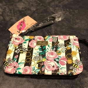 NWT•Betsy Johnson floral/stripe double wristlet